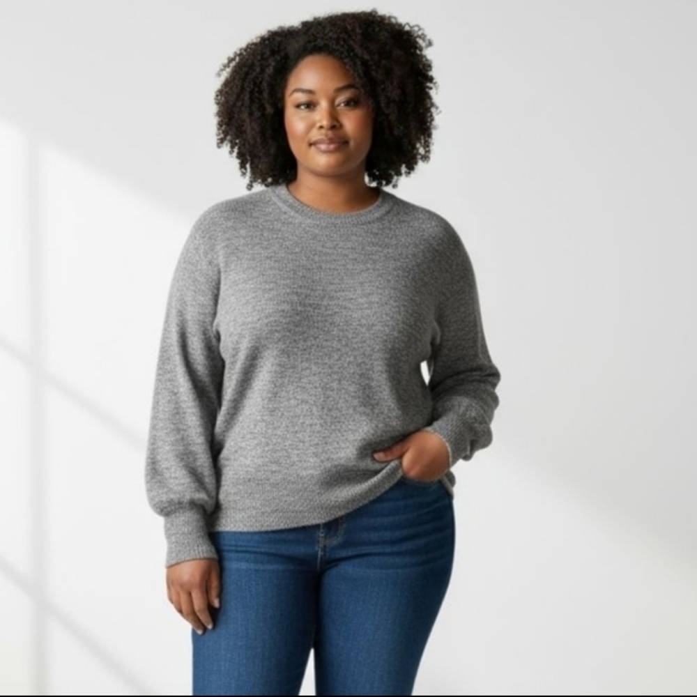 Karen Kane Size XL Grey Crewneck Balloon Sleeve Cozy Soft Fuzzy Sweater